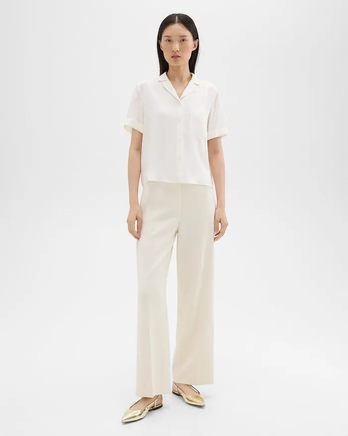 Women Theory Tops Camp Shirt In Silk Georgette Ivory