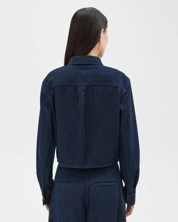 Women Theory Tops Cropped Shirt In Denim Indigo