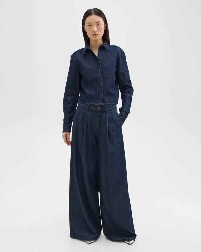 Women Theory Tops Cropped Shirt In Denim Indigo