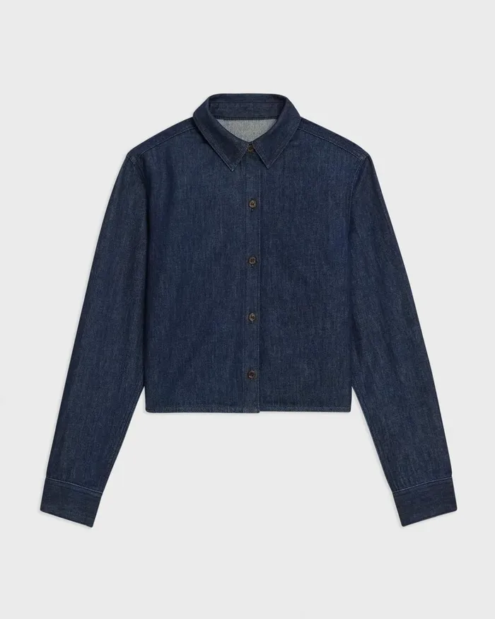 Women Theory Tops Cropped Shirt In Denim Indigo