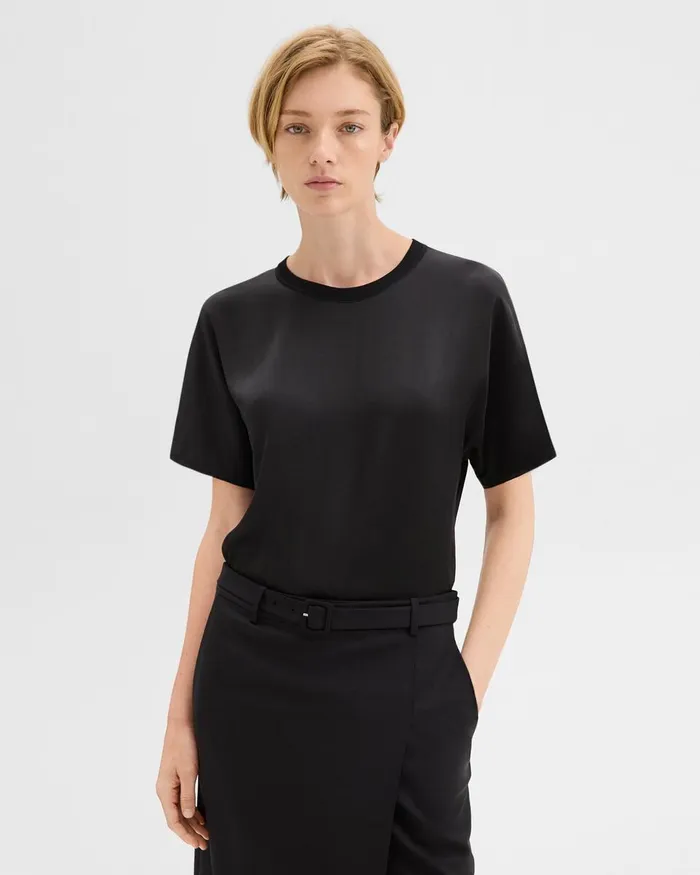 Women Theory Tops Dolman Sleeve Tee In Recycled Satin Black