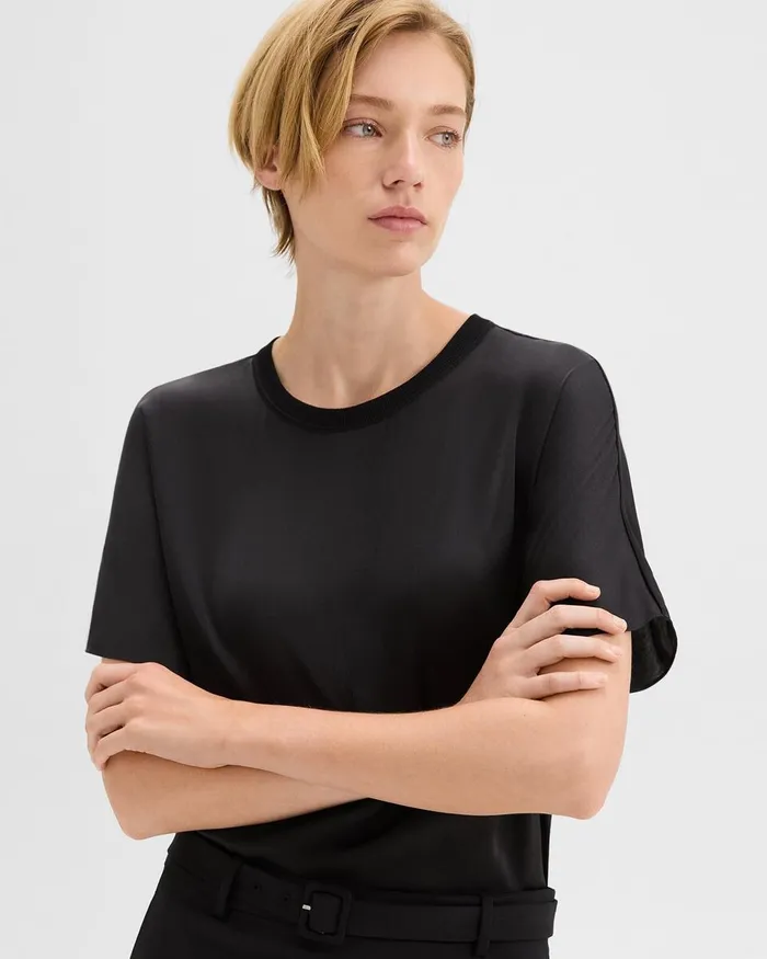 Women Theory Tops Dolman Sleeve Tee In Recycled Satin Black Women Theory Tops Dolman Sleeve Tee In Recycled Satin Black