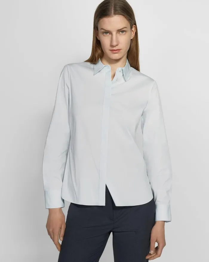 Women Theory Tops Fitted Shirt In Good Cotton Light Blue