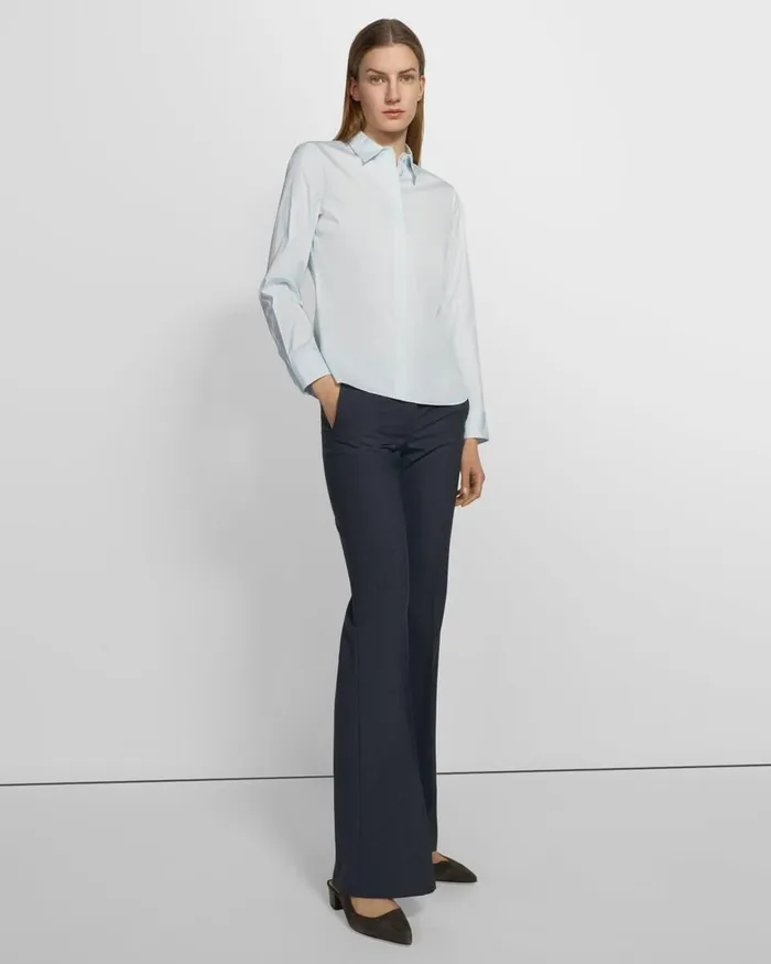 Women Theory Tops Fitted Shirt In Good Cotton Light Blue