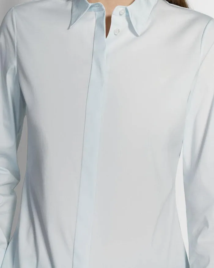 Women Theory Tops Fitted Shirt In Good Cotton Light Blue