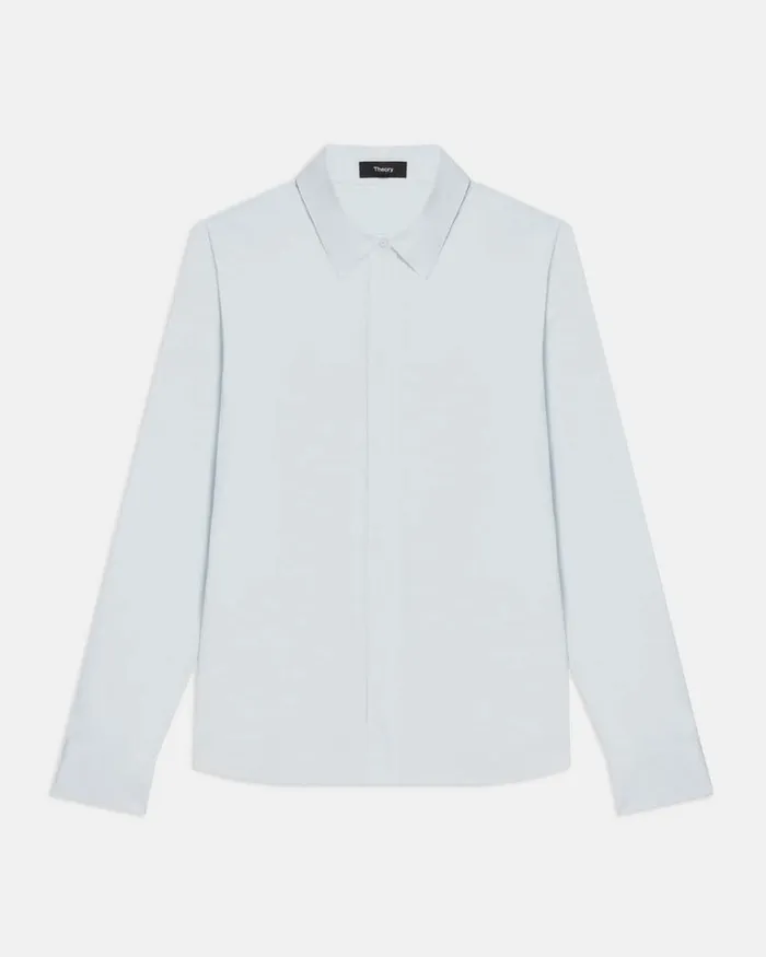 Women Theory Tops Fitted Shirt In Good Cotton Light Blue