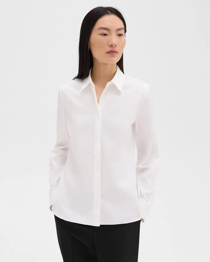 Women Theory Tops Fitted Shirt In Good Cotton White