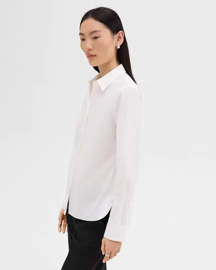 Women Theory Tops Fitted Shirt In Good Cotton White