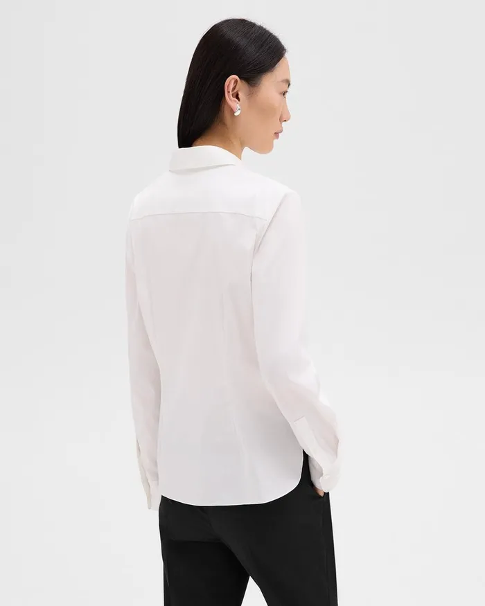Women Theory Tops Fitted Shirt In Good Cotton White