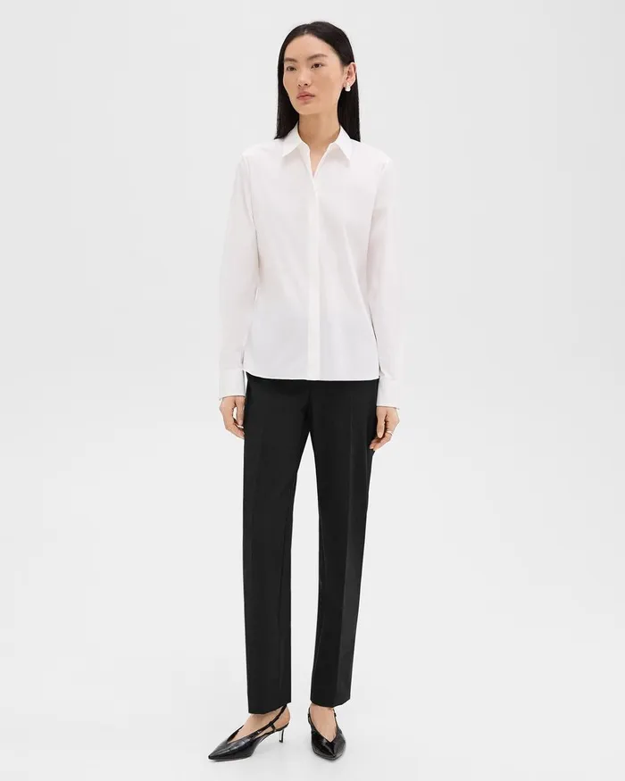 Women Theory Tops Fitted Shirt In Good Cotton White