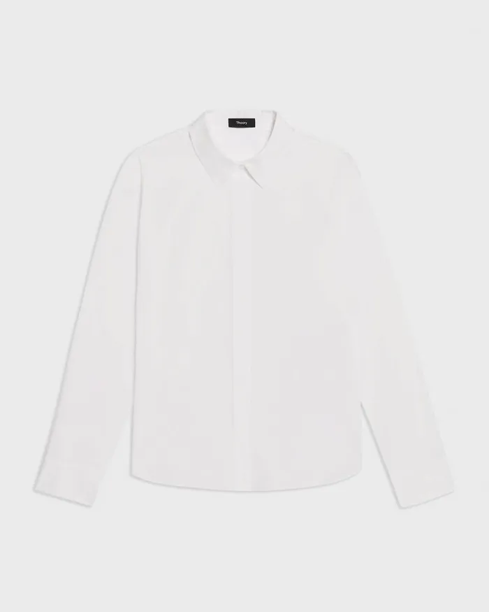 Women Theory Tops Fitted Shirt In Good Cotton White