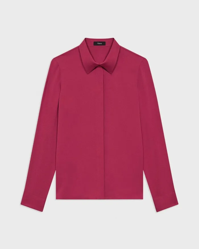 Women Theory Tops Fitted Shirt In Silk Georgette Deep Rose