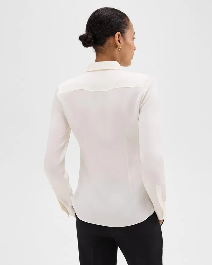 Women Theory Tops Fitted Shirt In Silk Georgette Ivory