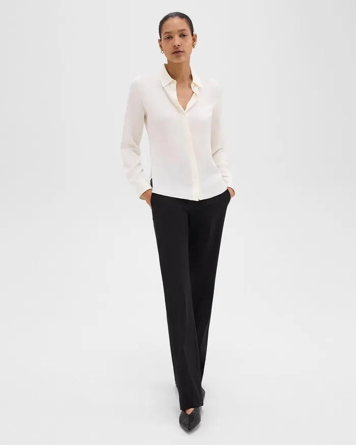 Women Theory Tops Fitted Shirt In Silk Georgette Ivory