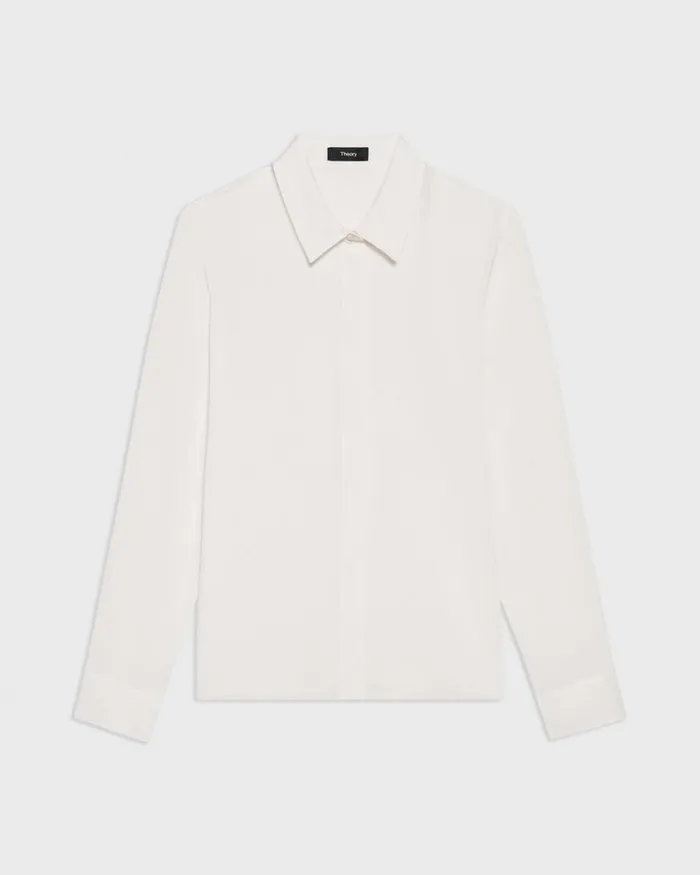 Women Theory Tops Fitted Shirt In Silk Georgette Ivory