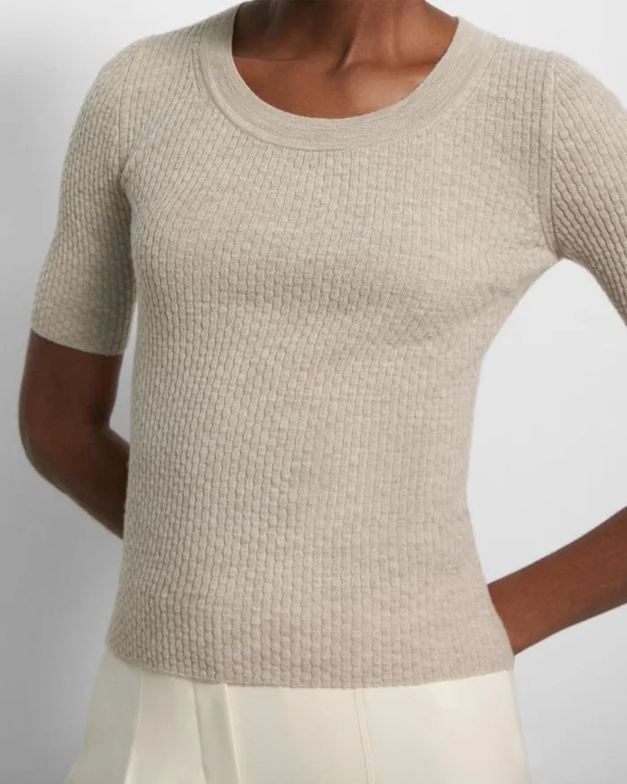 Women Theory Tops Leenda Scoop Neck Sweater In Regal Wool Classic Khaki