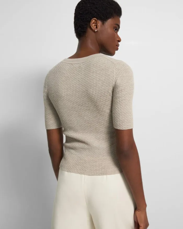 Women Theory Tops Leenda Scoop Neck Sweater In Regal Wool Classic Khaki