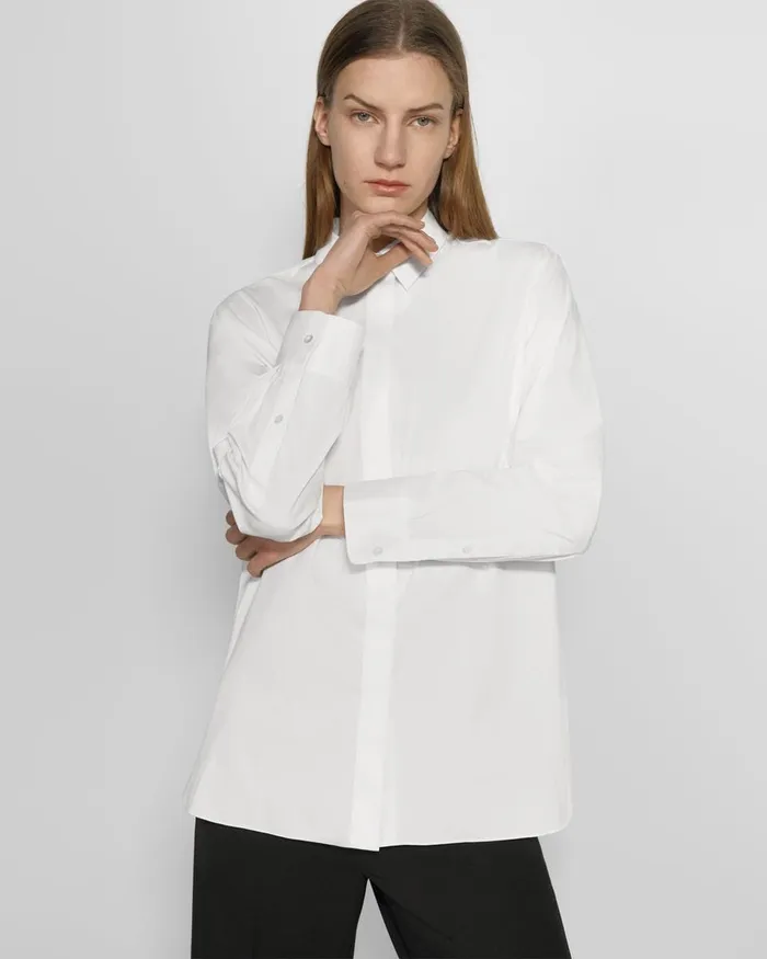 Women Theory Tops Menswear Shirt In Good Cotton White