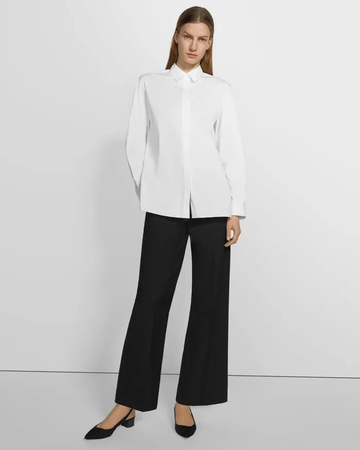 Women Theory Tops Menswear Shirt In Good Cotton White