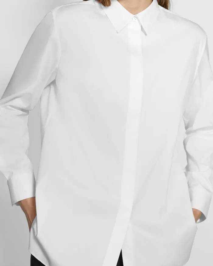 Women Theory Tops Menswear Shirt In Good Cotton White