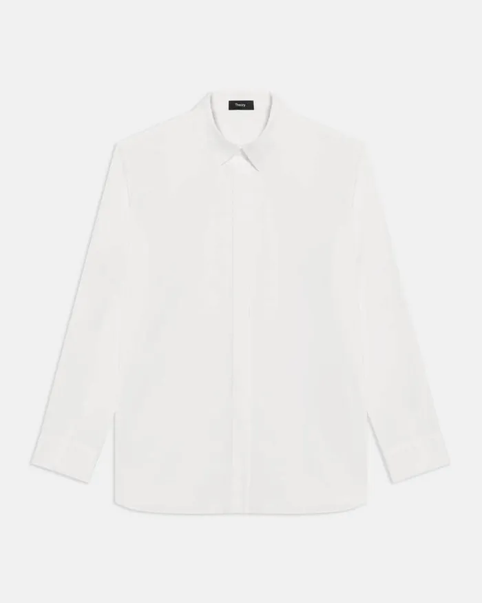 Women Theory Tops Menswear Shirt In Good Cotton White
