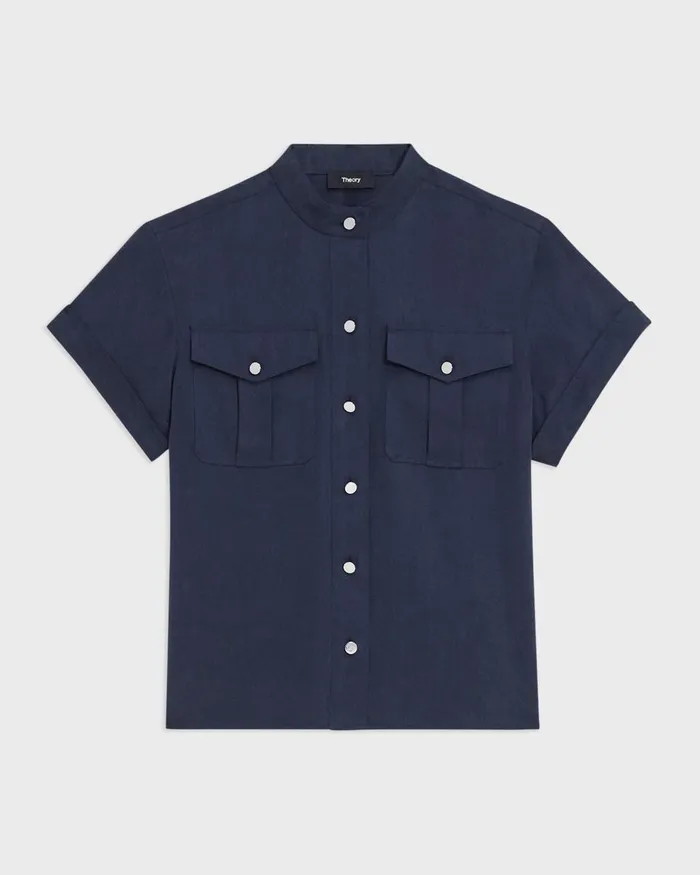Women Theory Tops Military Shirt In Fluid Twill Nocturne Navy