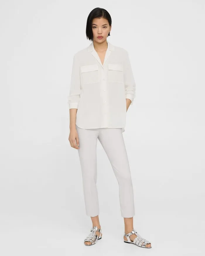 Women Theory Tops Oversized Patch Pocket Shirt In Relaxed Linen White