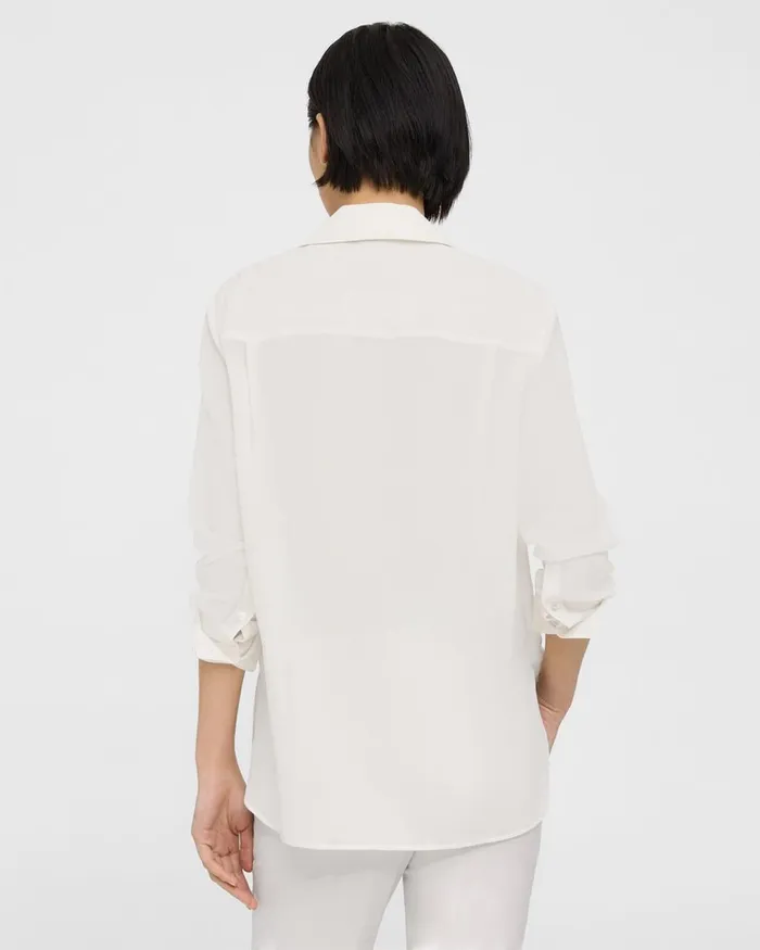 Women Theory Tops Oversized Patch Pocket Shirt In Relaxed Linen White