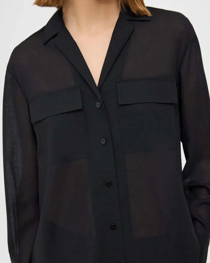 Women Theory Tops Oversized Patch Pocket Shirt In WoolPoly Black