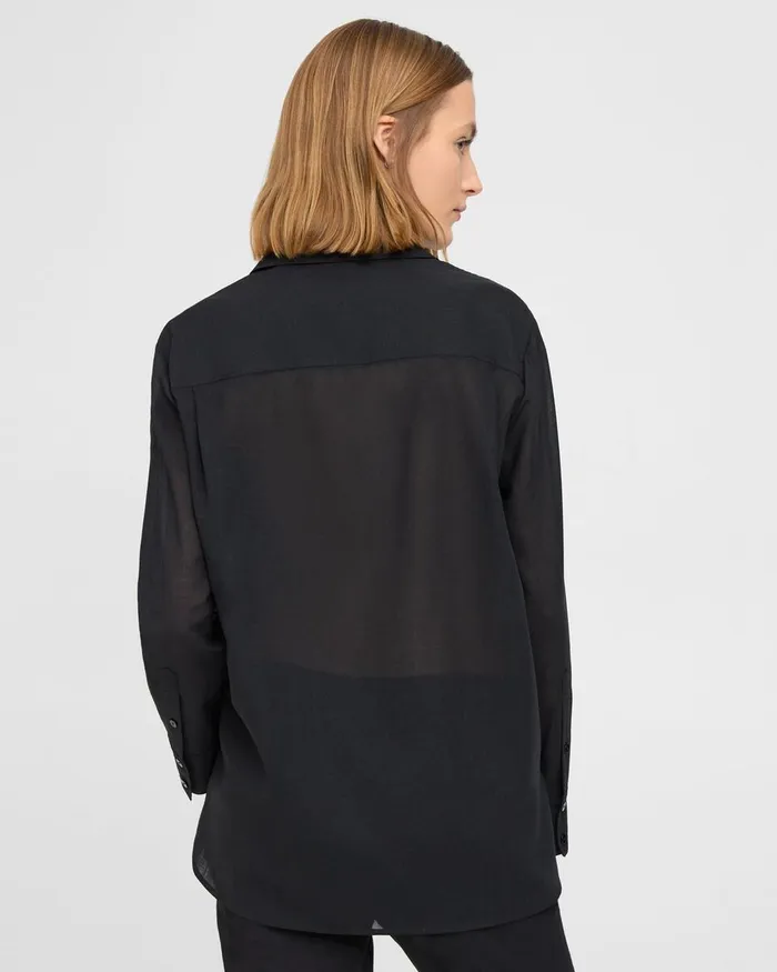 Women Theory Tops Oversized Patch Pocket Shirt In WoolPoly Black