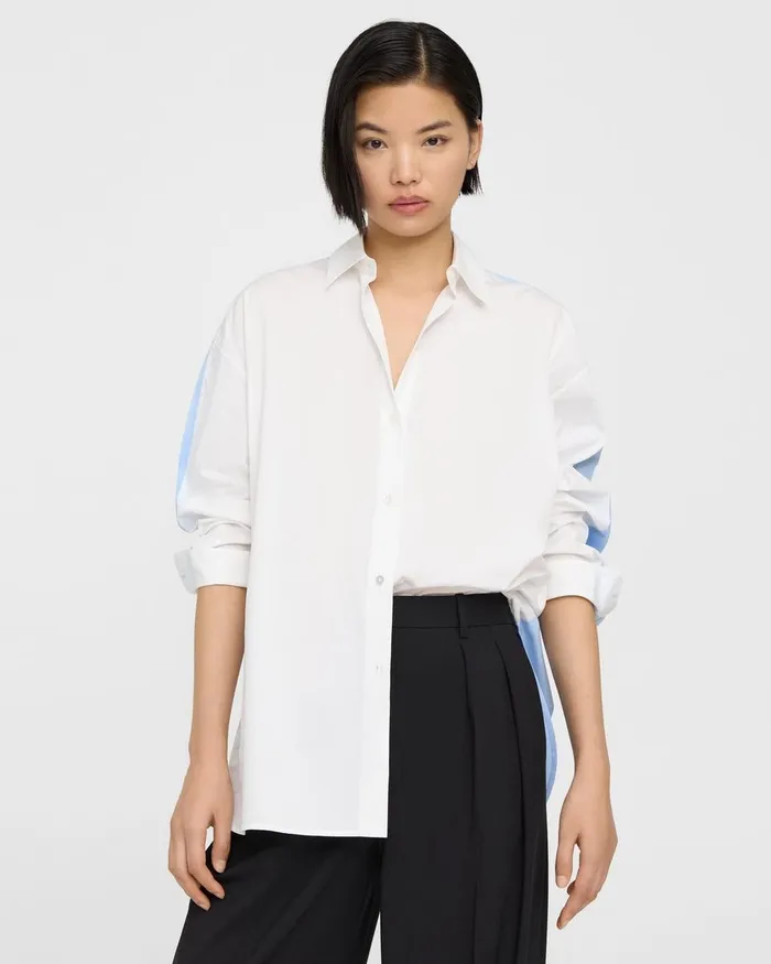 Women Theory Tops Oversized TwoTone Shirt In Cotton Whitedahlia