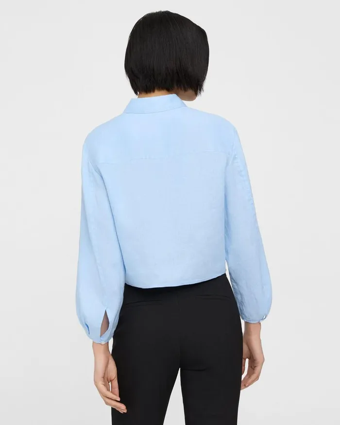 Women Theory Tops Pleated Shirt In Relaxed Linen Dahlia