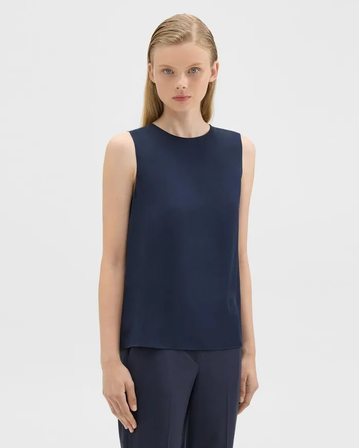 Women Theory Tops Shell Top In Silk Georgette Nocturne Navy