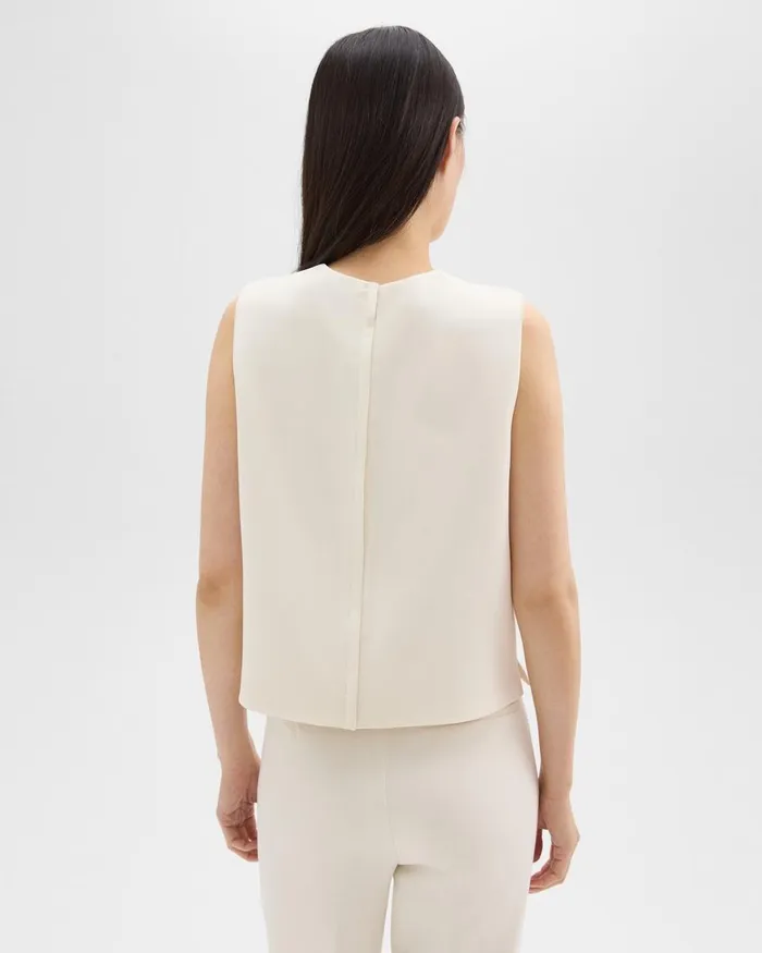 Women Theory Tops Sleeveless Crewneck Top In Admiral Crepe Rice