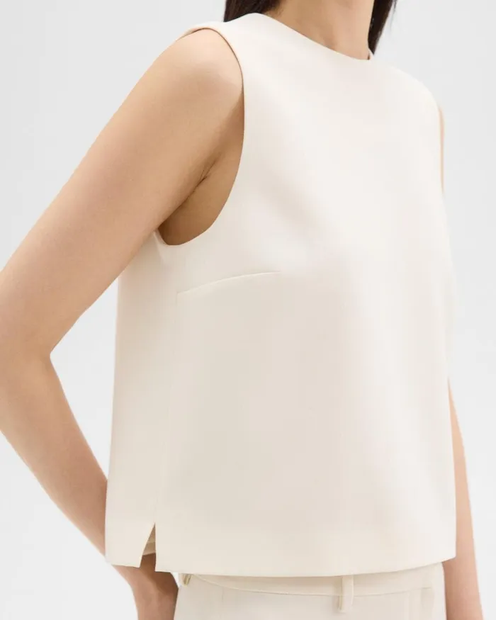 Women Theory Tops Sleeveless Crewneck Top In Admiral Crepe Rice