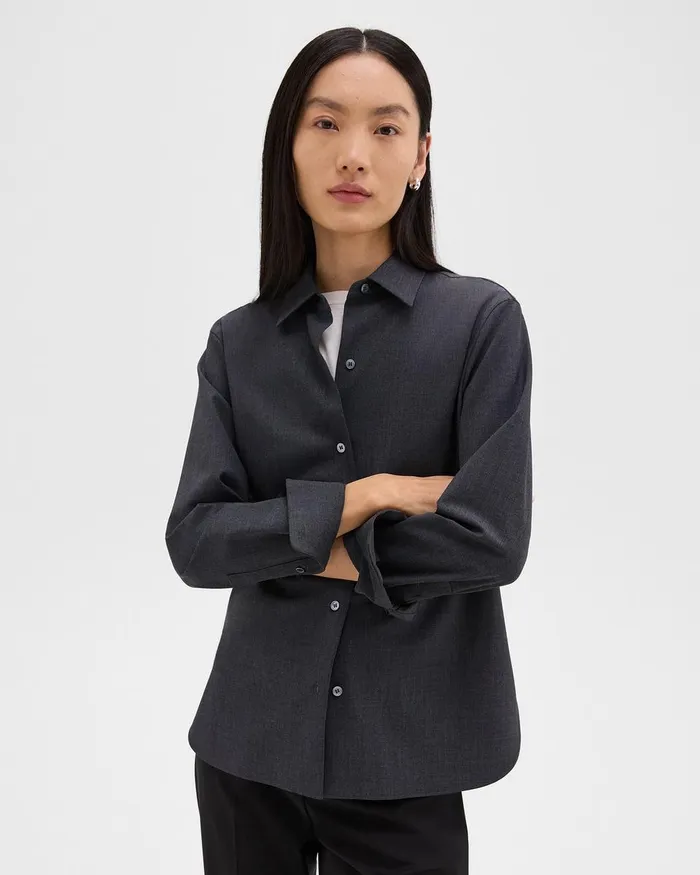 Women Theory Tops Straight Shirt In Good Wool Charcoal Melange