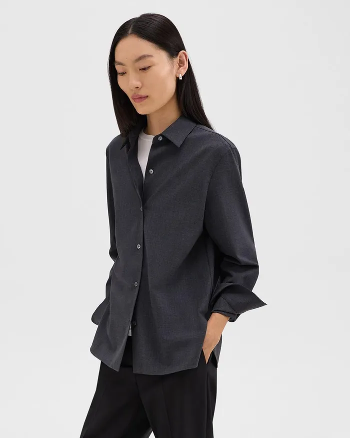 Women Theory Tops Straight Shirt In Good Wool Charcoal Melange