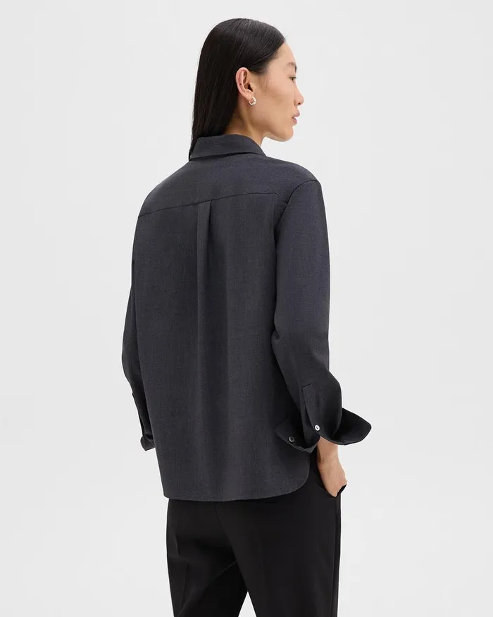 Women Theory Tops Straight Shirt In Good Wool Charcoal Melange