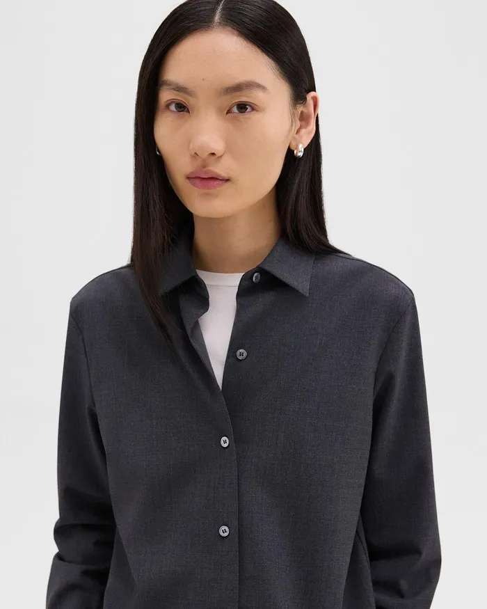 Women Theory Tops Straight Shirt In Good Wool Charcoal Melange