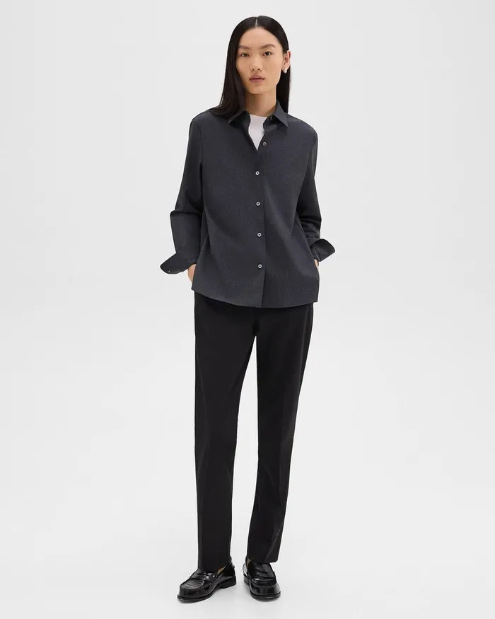 Women Theory Tops Straight Shirt In Good Wool Charcoal Melange