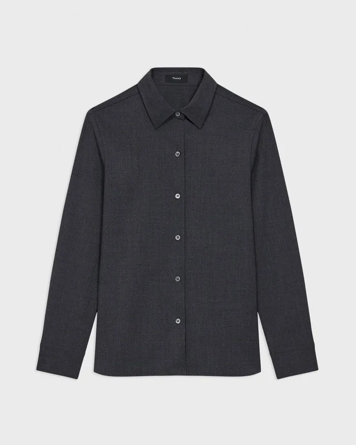 Women Theory Tops Straight Shirt In Good Wool Charcoal Melange