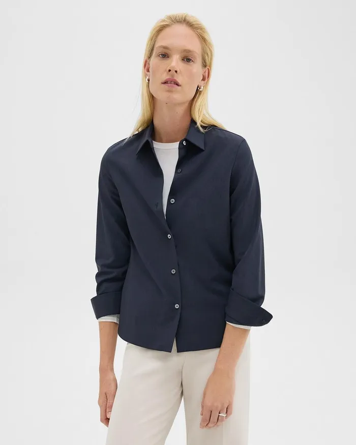 Women Theory Tops Straight Shirt In Good Wool Nocturne Navy