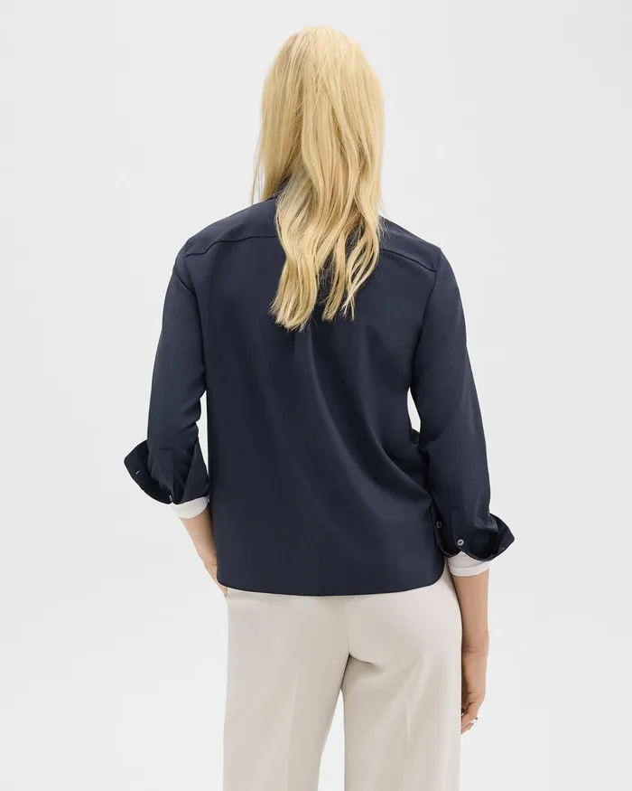 Women Theory Tops Straight Shirt In Good Wool Nocturne Navy