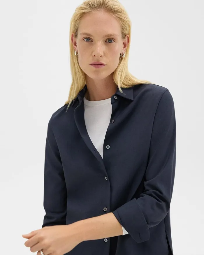 Women Theory Tops Straight Shirt In Good Wool Nocturne Navy
