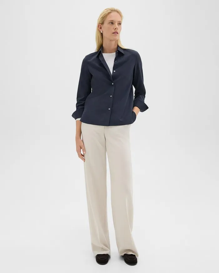 Women Theory Tops Straight Shirt In Good Wool Nocturne Navy