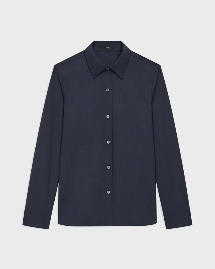 Women Theory Tops Straight Shirt In Good Wool Nocturne Navy