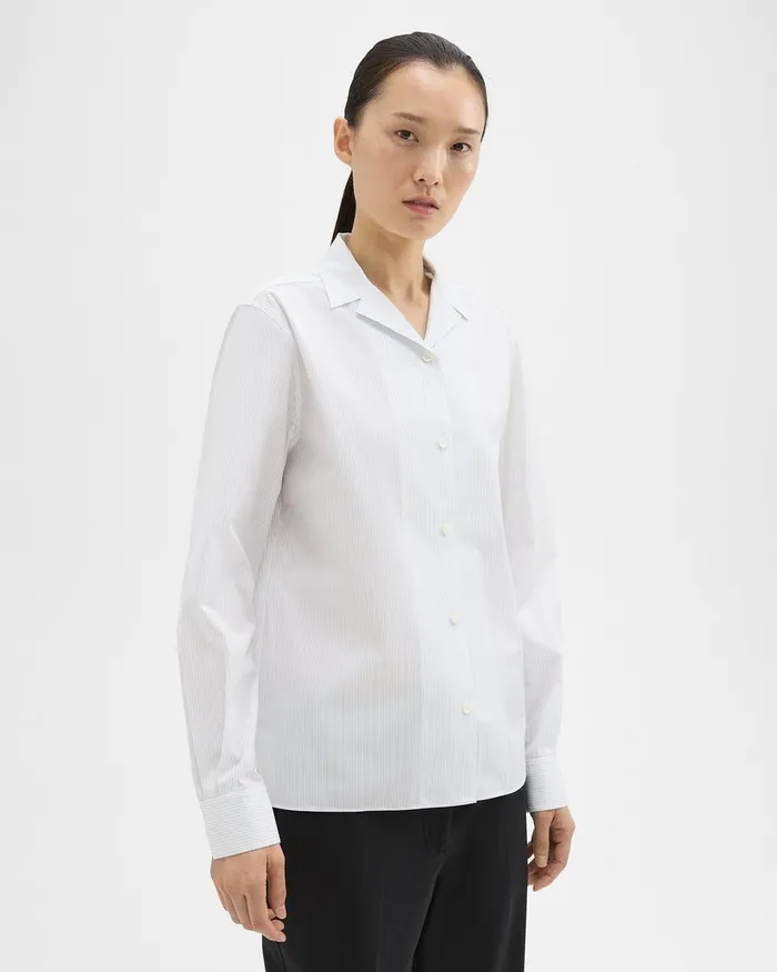 Women Theory Tops Striped CottonBlend Shirt White Multi Women Theory Tops Striped CottonBlend Shirt White Multi