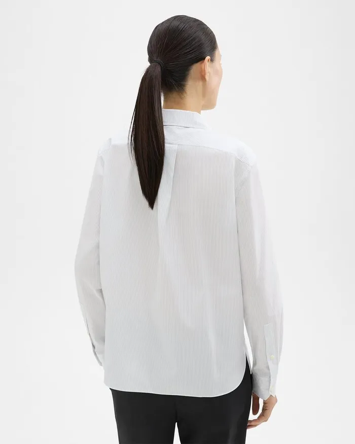 Women Theory Tops Striped CottonBlend Shirt White Multi Women Theory Tops Striped CottonBlend Shirt White Multi