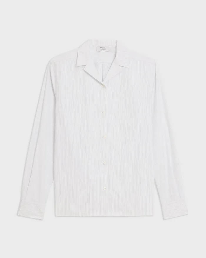 Women Theory Tops Striped CottonBlend Shirt White Multi Women Theory Tops Striped CottonBlend Shirt White Multi