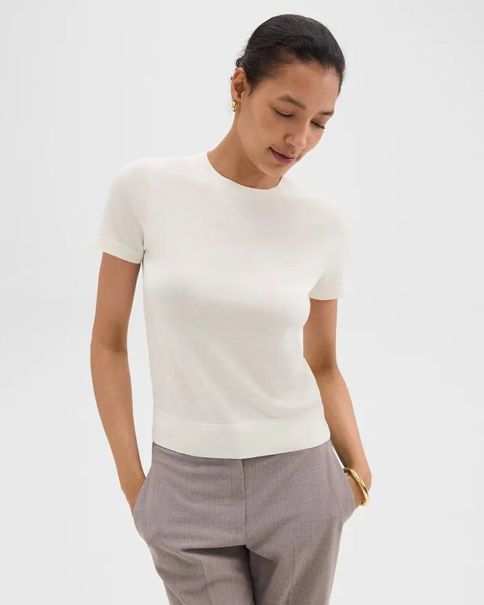 Women Theory Tops Sweater Tee In Regal Wool New Ivory
